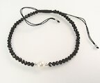 Armband schwarz facettiert Kristallglas mit Perle, Silber