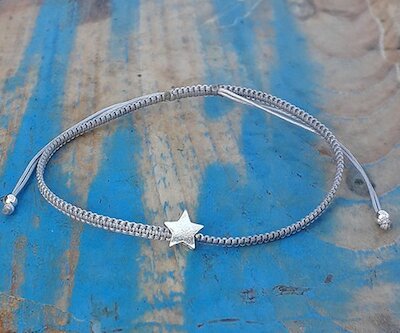 Makramee Freundschafts-Armband grau, Stern, Silber