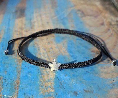 Makramee Freundschafts-Armband schwarz, Stern, Silber