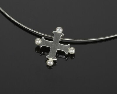 sim Schmuck Collier crosses, Kreuz mit Perlen, Silber