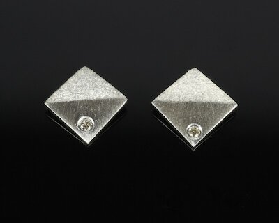 sim Schmuck Ohrstecker diamond disc square, Diamant, Silber