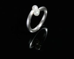 sim Schmuck Ring tubes-perls, weiße Perlen, Silber