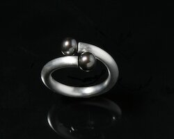 sim Schmuck Ring tubes-perls, schwarze Perlen, Silber