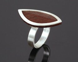 sim Schmuck Ring Wood Angle Leaf, Holz, Silber