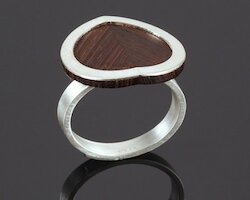 sim Schmuck Ring Wood Angle Round, Holz, Silber
