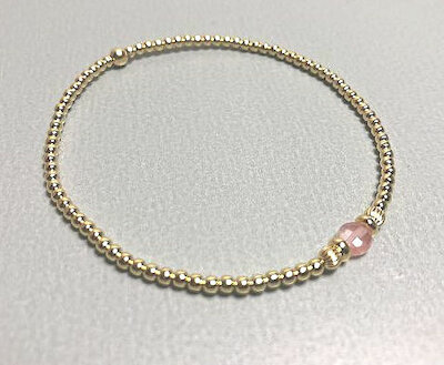 Unik Collection elastisches Kugel-Armband rosa Naturstein, Silber vergoldet