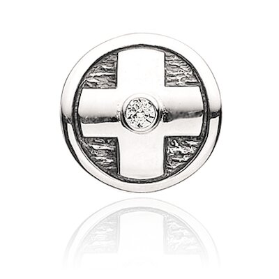 Wish Button-Bead Kreuz/Zirkonia, silber