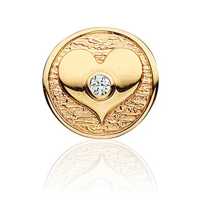 Wish Button-Bead Herz/Zirkonia, vergoldet