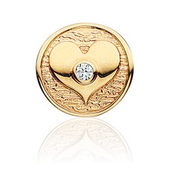 Wish Button-Bead Herz/Zirkonia, vergoldet